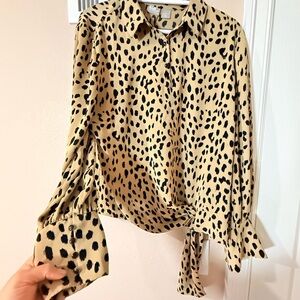Chico's Tan and Black Animal Print Blouse